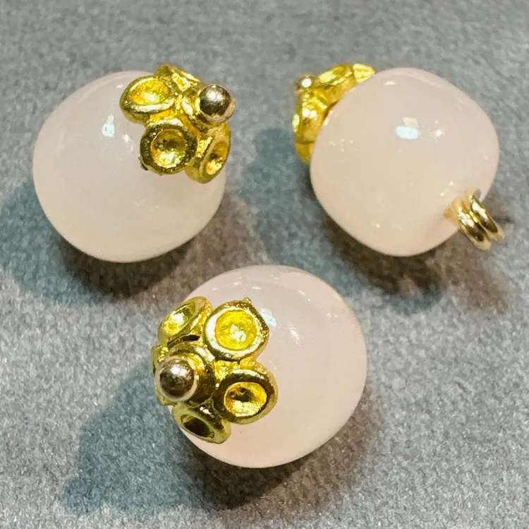 10mm新中式国风肉粉色桶珠花托纽扣旗袍汉服唐装服装扣子辅料