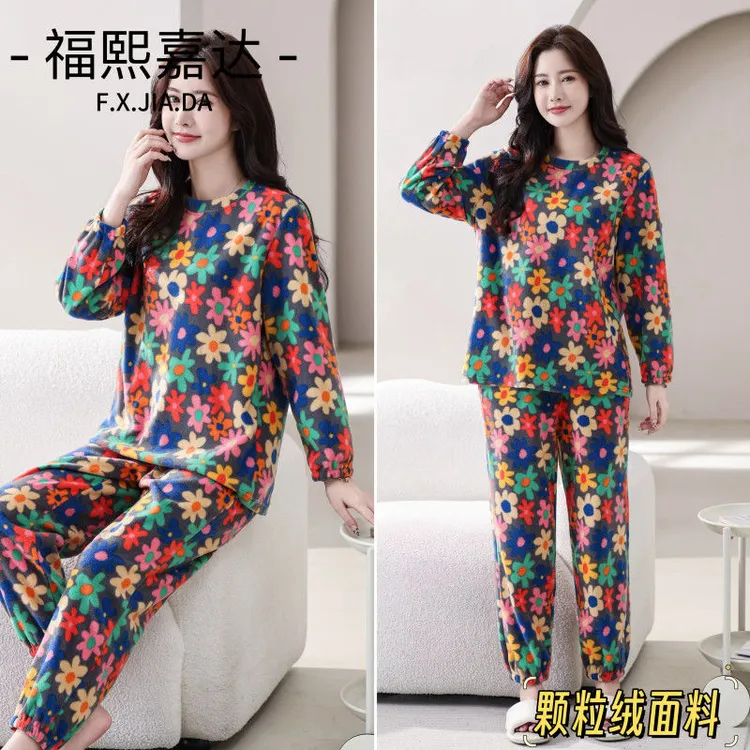 福熙嘉达新款圆领宽松慵懒风胖mm套头长袖简约休闲女士睡衣可外穿