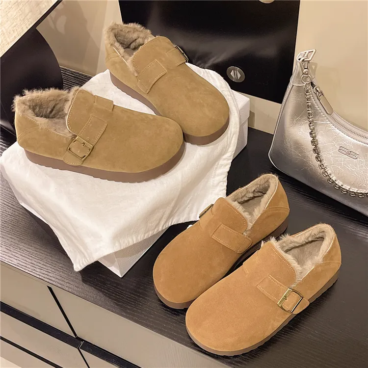 【若汐 Shoes】复古冬季女外穿深口一脚蹬毛毛鞋加绒厚底保暖勃肯鞋