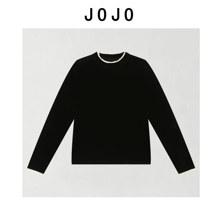 玖了个玖 2025冬款 极简百搭蕾丝撞色拼接圆领丝绒上衣 2512C9115