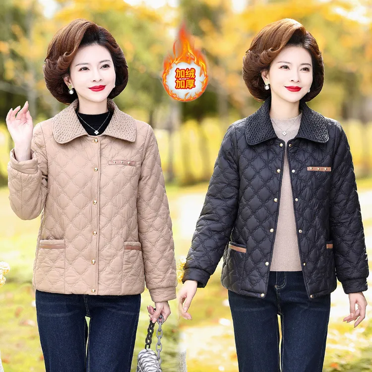 妈妈加绒加厚棉衣外套女中老年女装秋冬装新款新款棉服棉袄女洋气