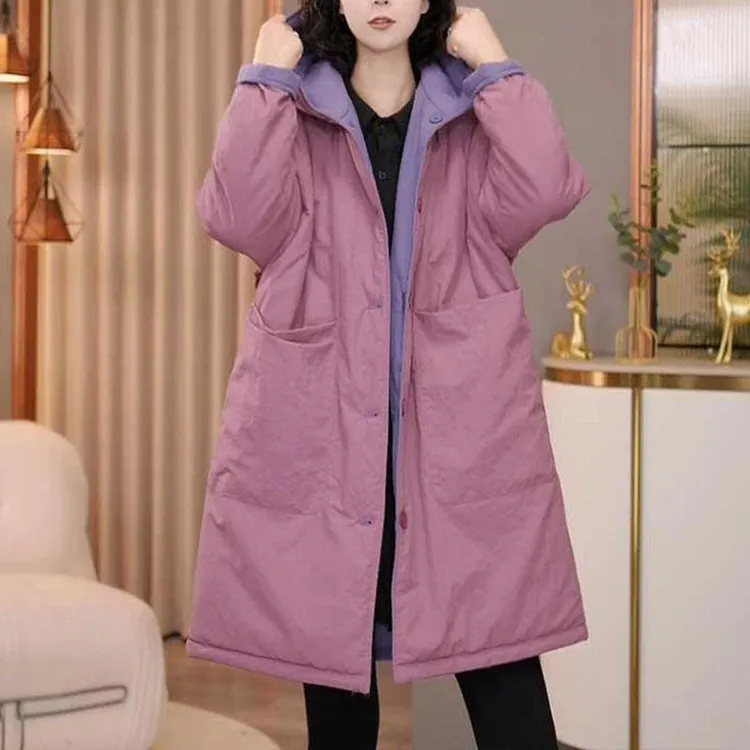 复古休闲双面穿羽绒棉服女冬季派克服加厚宽松中长款夹棉棉衣外套