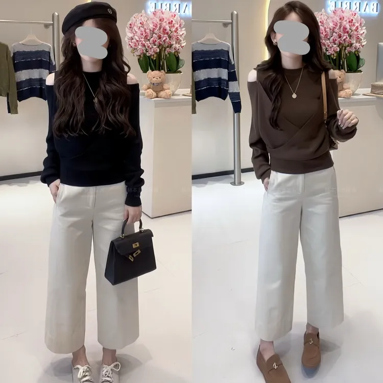 2025早秋新款气质百搭松弛高级设计感针织衫时尚修身直筒裤套装女
