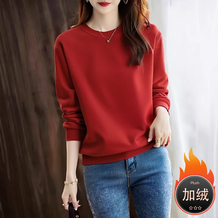 休闲简约百搭套头卫衣女春秋新款基础款上衣舒适洋气外穿加绒冬季