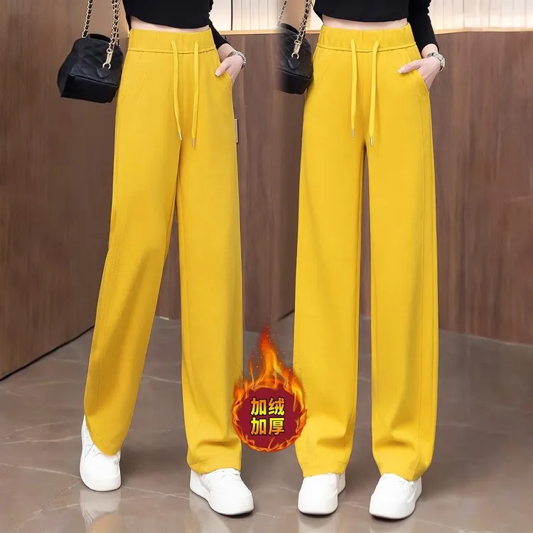 窄版阔腿香蕉裤女秋冬2025新款松紧腰加绒加厚休闲直筒运动弯刀裤