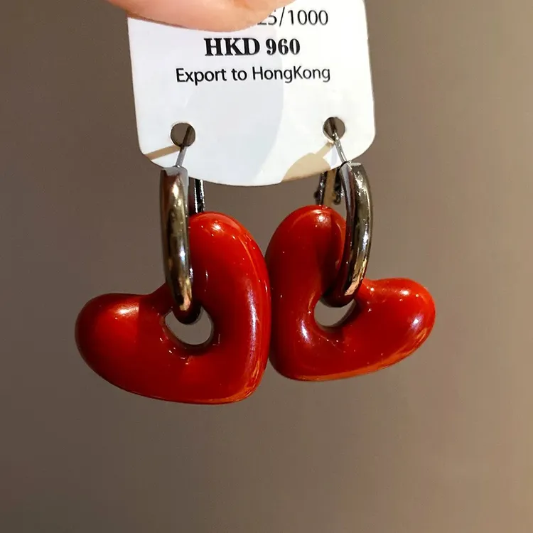 铜合金耳饰 复古滴油爱心耳圈气质小众设计耳钉女轻奢高级感耳环