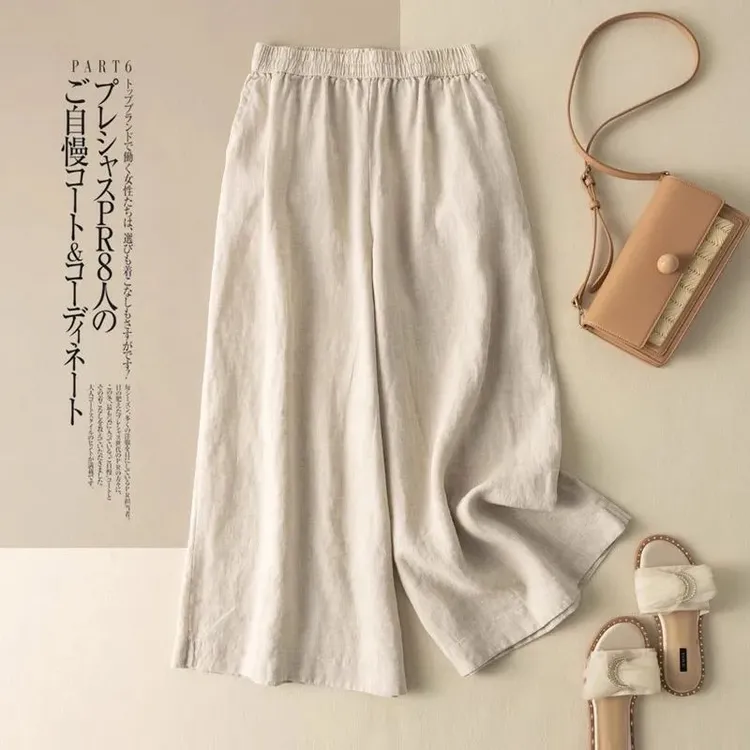【现货+高品质】棉麻九分裤女2025夏季薄款宽松阔腿裤直筒裤休闲裤