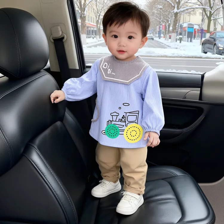 秋冬保暖 外穿洋气 罩衣男宝宝吃饭围裙防水防脏儿童反穿衣灯芯绒