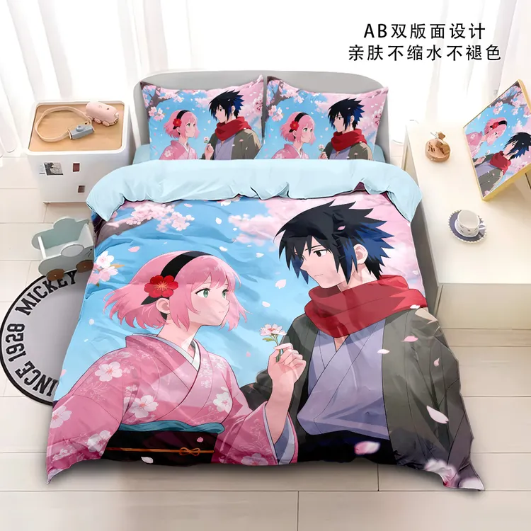 春野樱夏款四件套二次元被套三件套床单床笠居家卧室单人床上用品