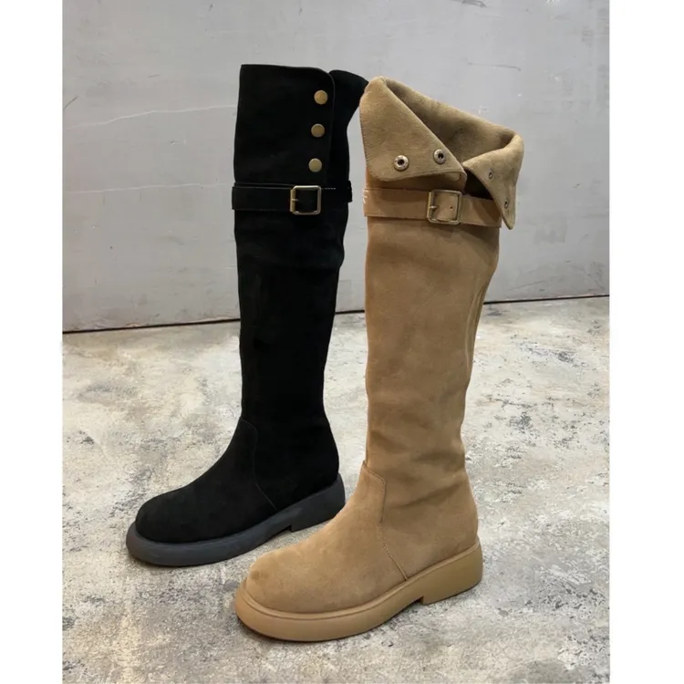 复古美拉德显瘦高筒骑士靴女2025年新款百搭绒面正品两穿过膝长靴