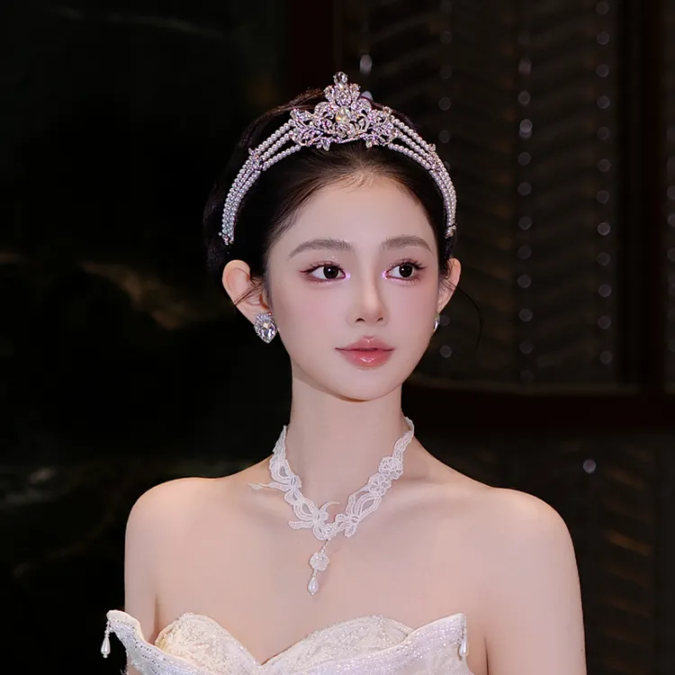 合金婚庆饰品 法式新娘珍珠皇冠高级感轻奢公主风结婚发饰MT0135