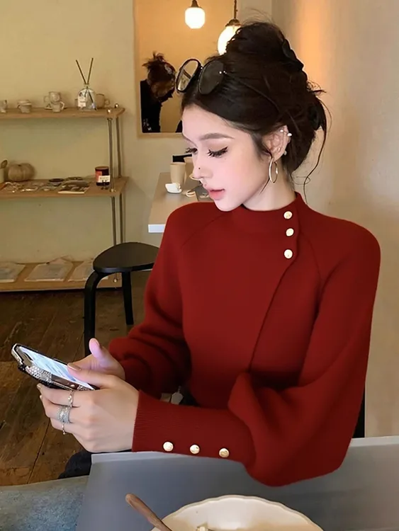 秋冬高端小资绝美巨好看气质收腰显瘦软糯毛衣女洋气打底针织衫