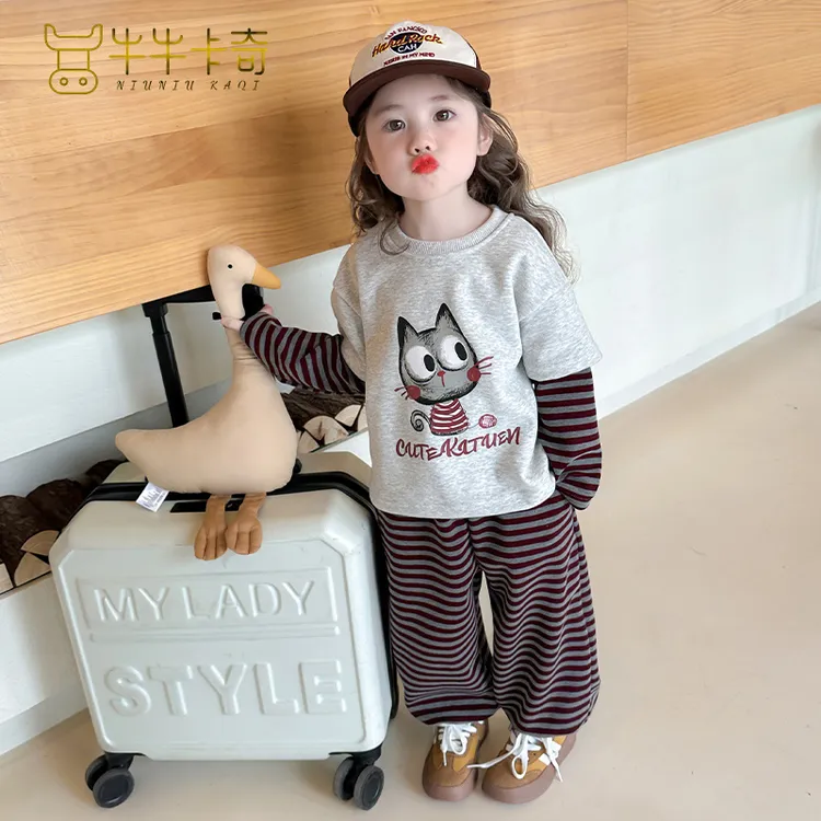 女童套装春秋款2025新款小童秋季印花洋气时髦秋装女宝卫衣两件套