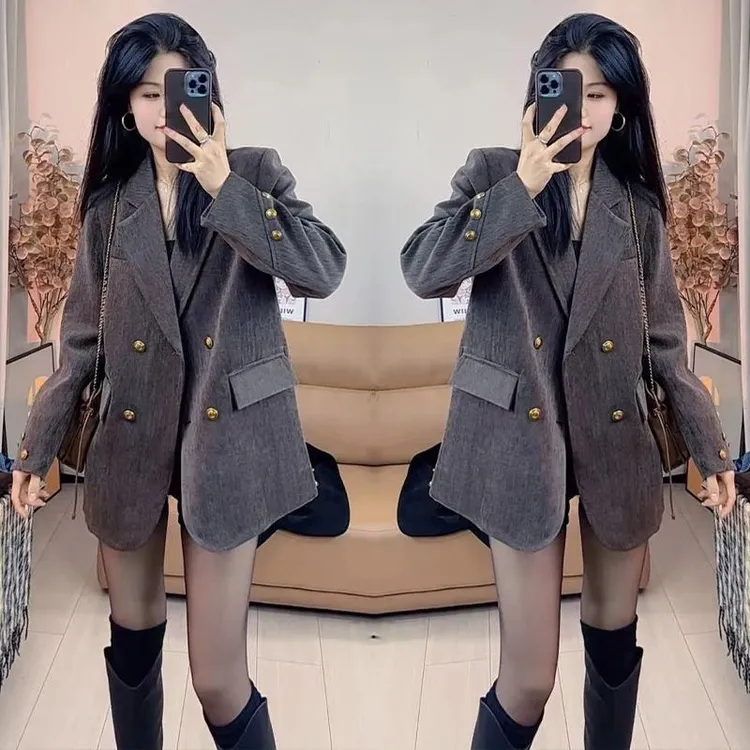 2025雪尼尔西装外套女秋冬新款轻奢韩版宽松百搭美拉得西服