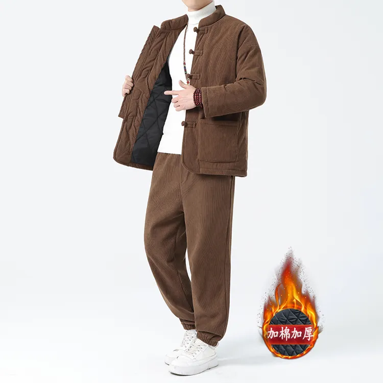 新中式棉衣套装男冬季休闲宽松棉袄中国风加棉加厚唐装棉服两件套