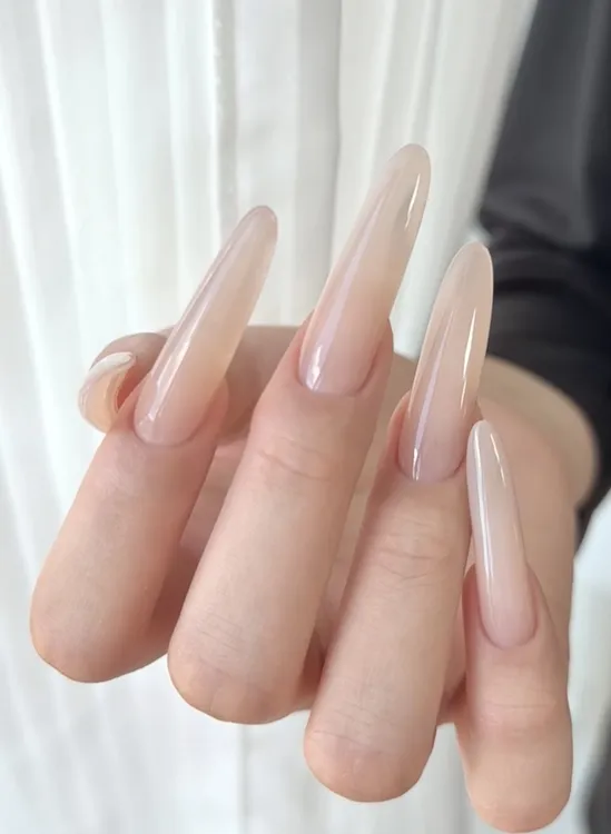 嬛嬛甘露寺手工裸色偏粉冰透白色腮红美甲穿戴甲显白高级长款甲片
