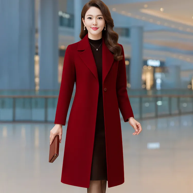 羊毛双面呢大衣羊绒大衣女小个子妈妈中式西装领高档显瘦毛呢外套