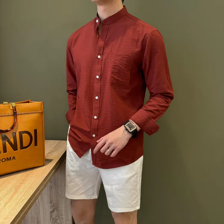 WUSHE物社【新中式】男士时尚度假休闲长袖衬衣慵懒简约百搭衬衫男