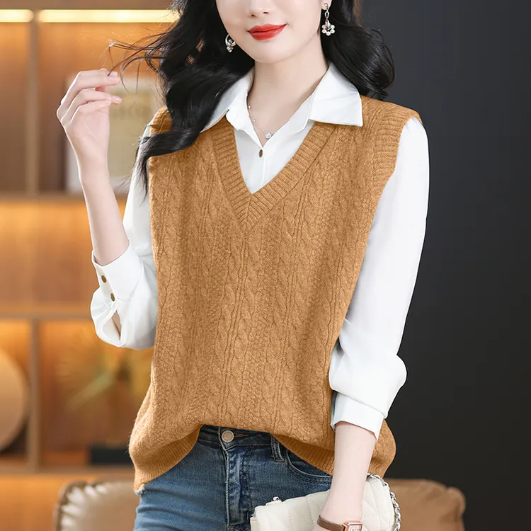 V领针织马甲背心女2025年春季新款大码无袖毛衣宽松显瘦叠穿马夹