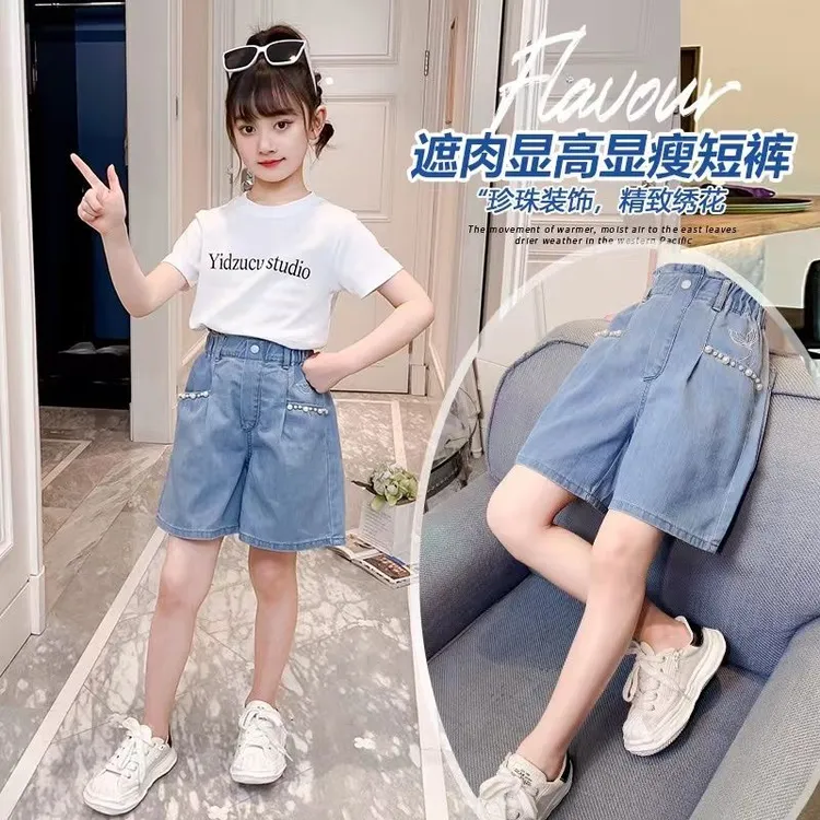 女童牛仔短裤2025新款夏季中大童外穿休闲薄款牛仔裤女孩宽松裤子