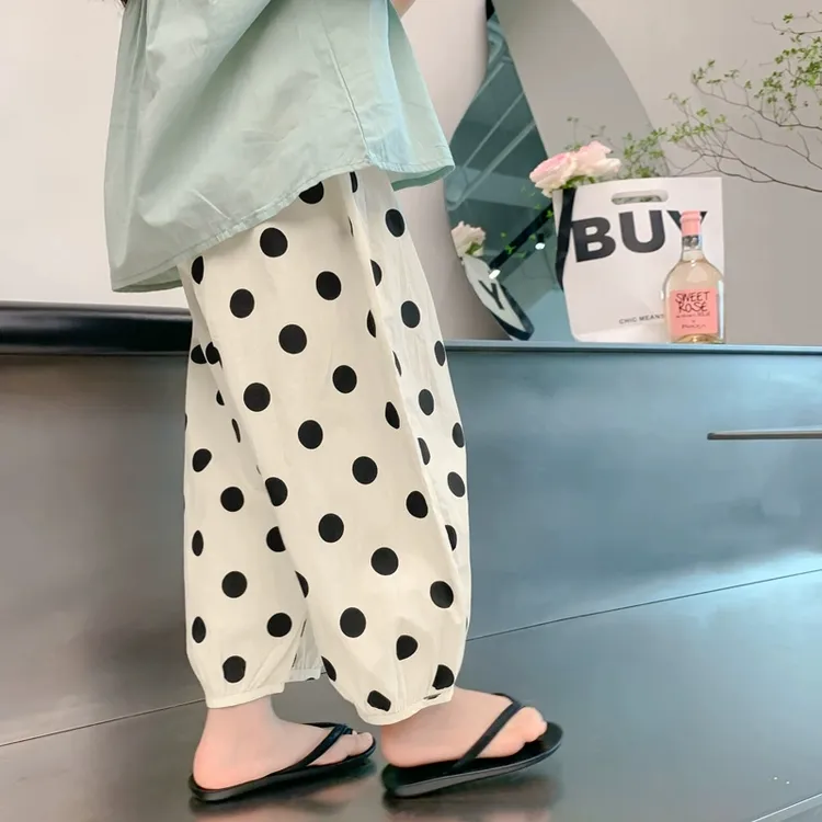 防蚊裤女童裤子夏薄款2025新款女孩宝宝儿童装夏装波点束脚灯笼裤