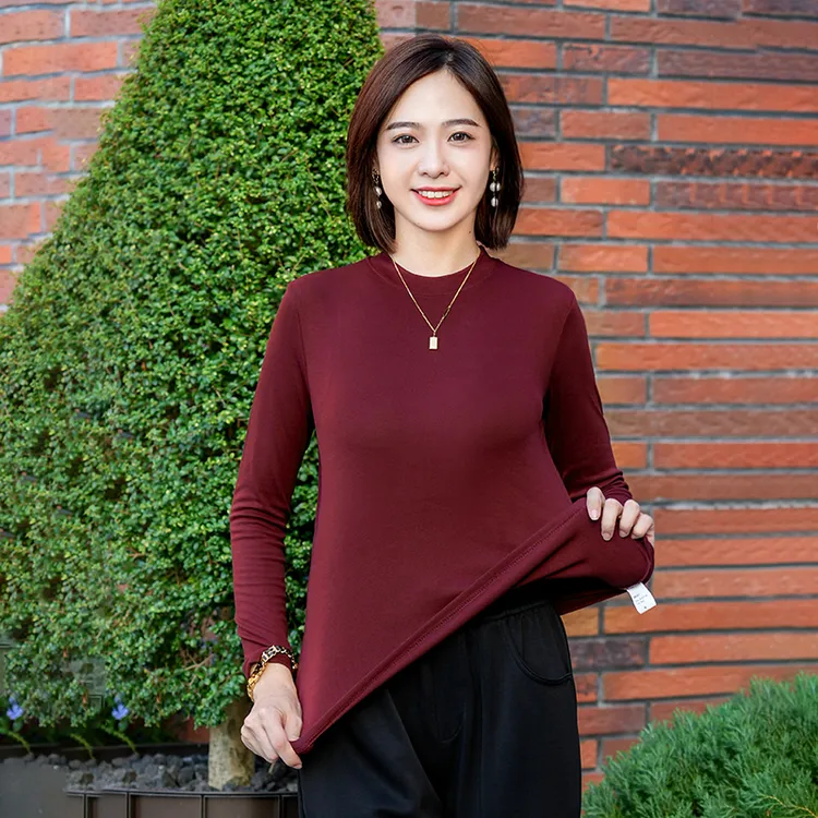 立领长袖打底衫春秋立领百搭女士半高领基础款修身打底衫