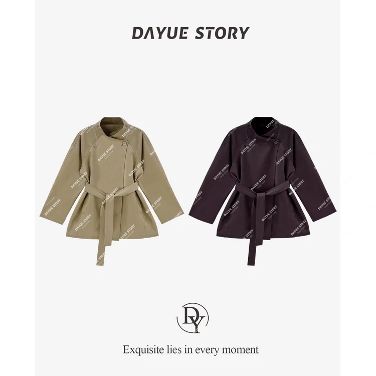 DAYUE【华尔街】小众设计~重磅立体裁剪！韩版气质立领中长款风衣