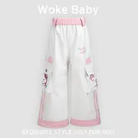 裤子女童秋冬卡通刺绣重工拼接长袖加绒阔腿裤汉服W5061