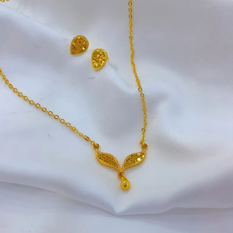 铜合金项链 1728两件套首饰耳环项链戒指爆款白搭时尚金色铜合金