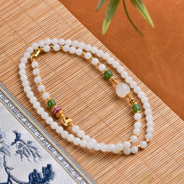 戊申堂【玲珑心·如意链​】和田玉白玉叠戴百搭项链 国风珠宝