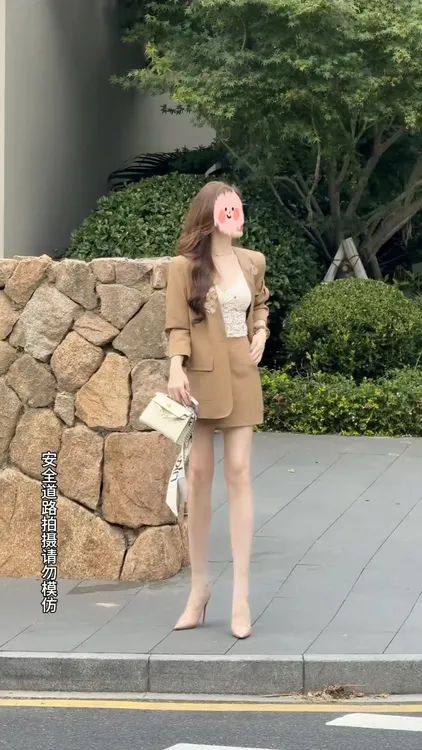 琥珀流光色系高级感休闲西装套装立体花西服外套时尚轻奢气质显瘦