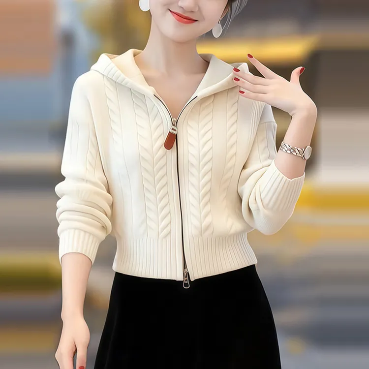 M961连帽针织衫别致新款2025秋冬新款时尚百搭气质针织上衣