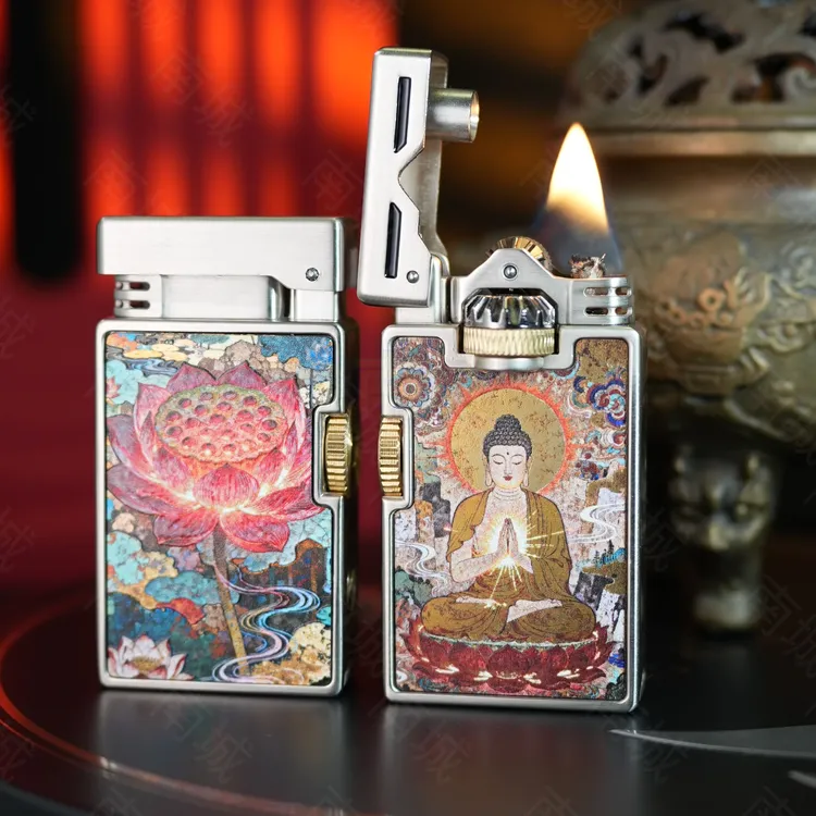 新款鎏金彩绘工艺双齿轮联动创意煤油打火机高颜值男士礼物点火器