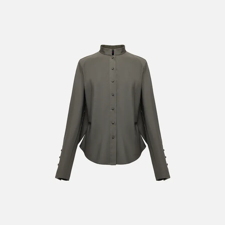 【蓝标】EP雅莹2025新款 通勤立领灰色衬衣棉质长袖衬衫上衣2223A