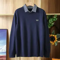 H系撤柜男装衬衫领男士毛衣春秋款休闲藏青色带领子针织衫假两件