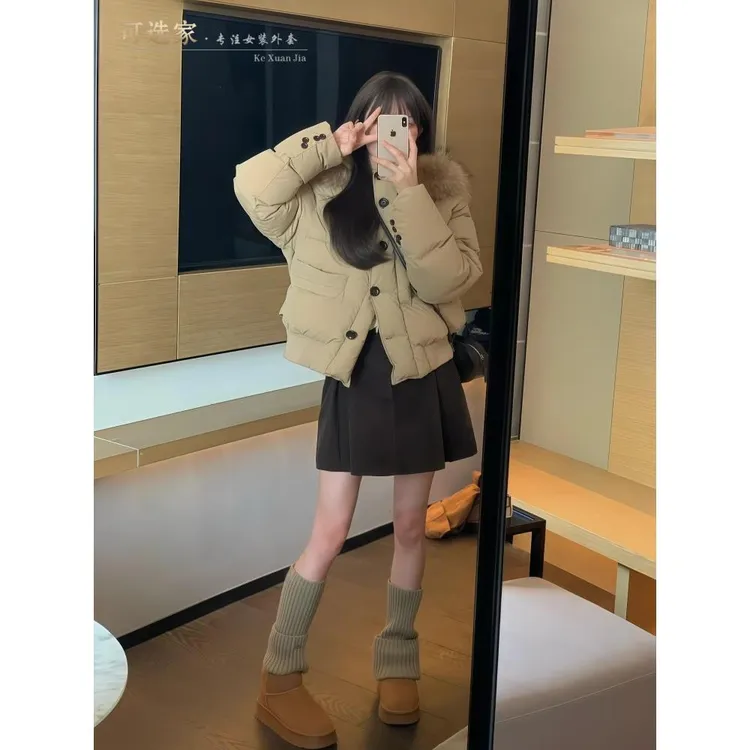 2025年新款棉服女冬季超好看韩系棉衣毛领短款小个子棉袄外套