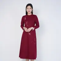 绵羊毛刺绣花中式百搭气质圆领长袖百搭通勤映梅连衣裙HASS010067