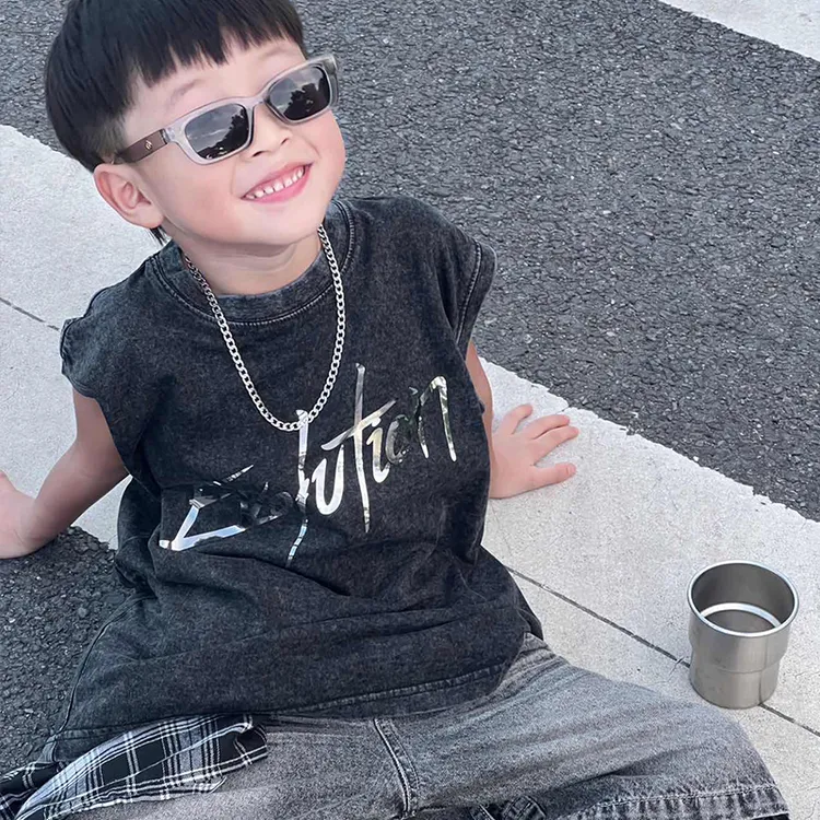 背心男童夏Evolution反光无袖T恤儿童水洗纯棉中大童帅气夏装坎肩