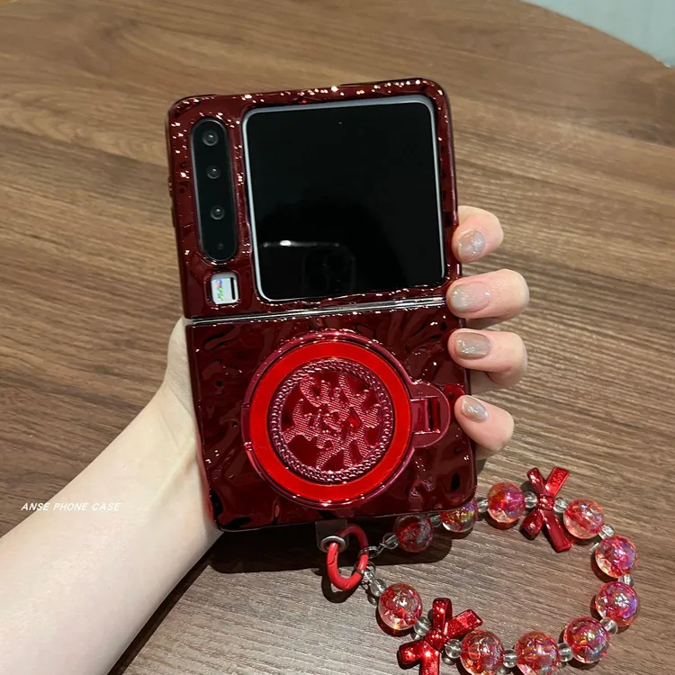 适用华为PuraX折叠屏手机壳新年红发财旋转支架高档手提链保护套