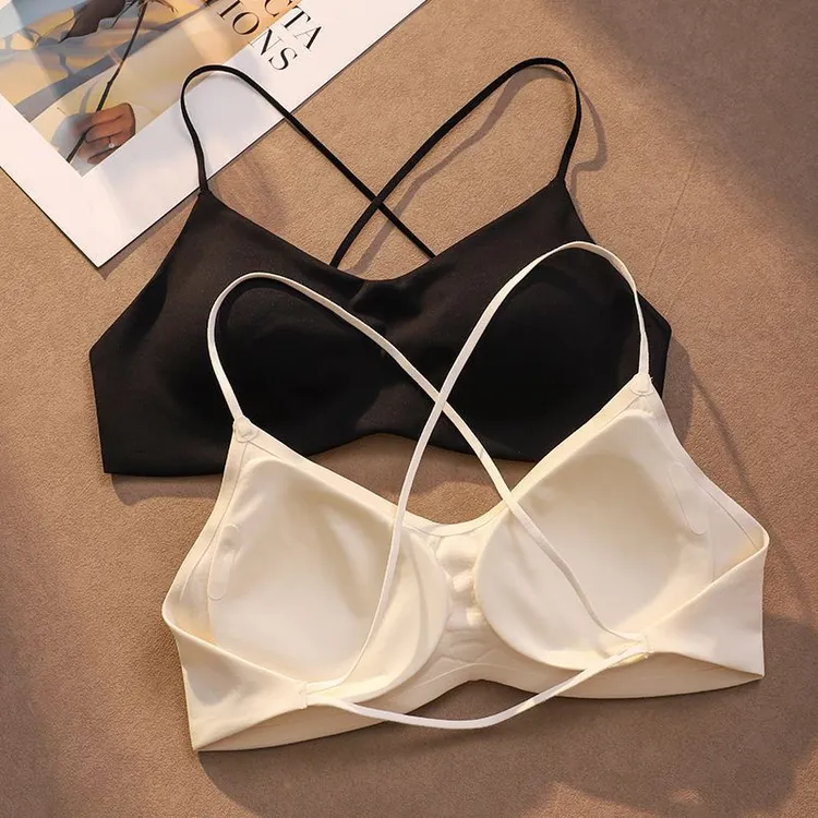 白T不透细肩带交叉美背抑菌面料凉感无钢圈内衣女性感露背文胸