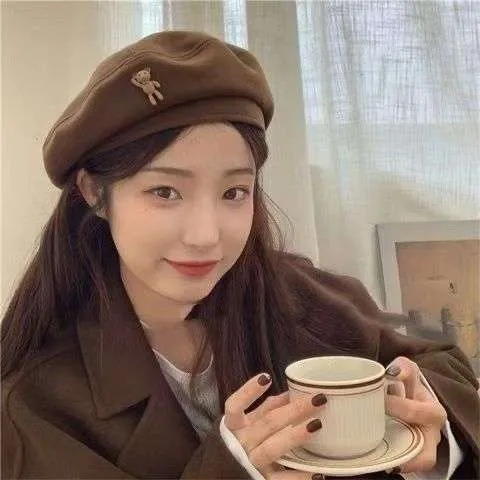 贝雷帽女秋冬百搭黑色ins八角帽子网红韩版日系英伦复古画家帽潮
