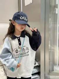 858-女童潮童萌趣卡漫拼色poll领儿童学院风加绒卫衣长袖韩版