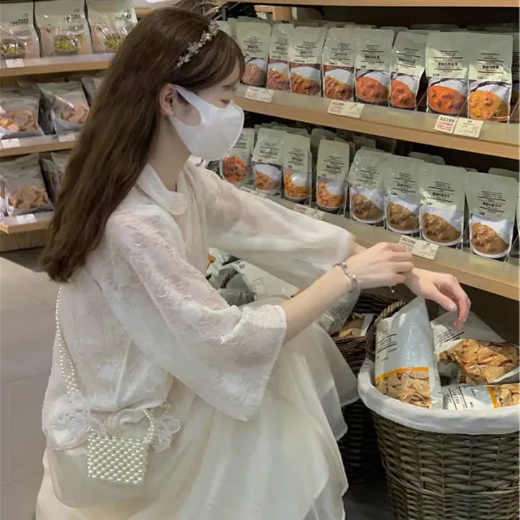 奶甜温柔风新中式改良旗袍连衣裙子夏季复古国风盘扣衬衫时尚套装