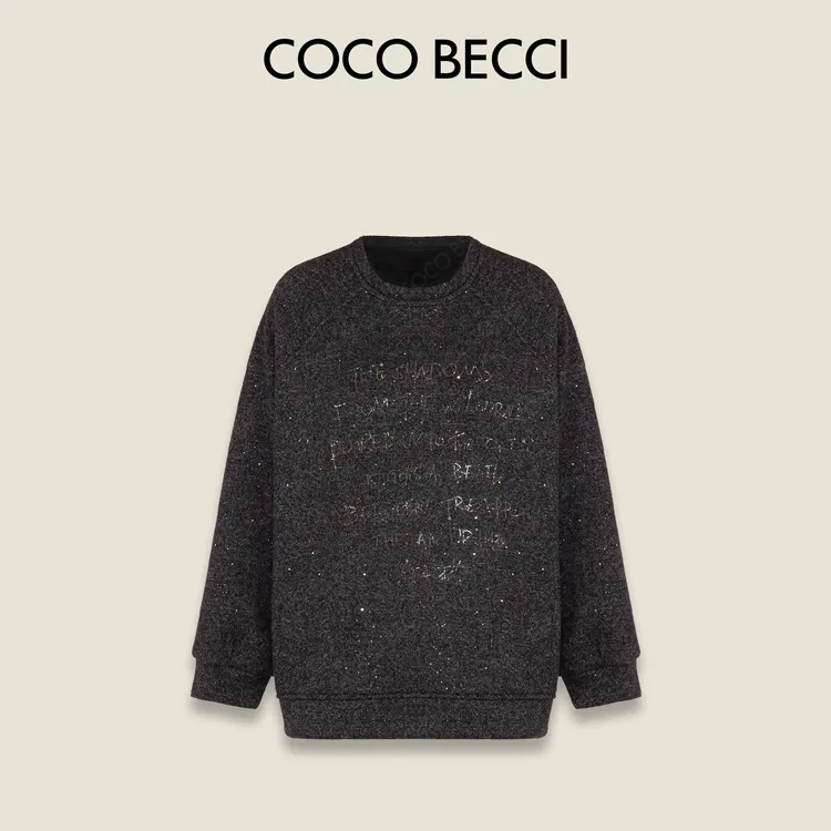 COCO BECCI【烫钻字母卫衣】慵懒风字母印花圆领卫衣CFLJD242003