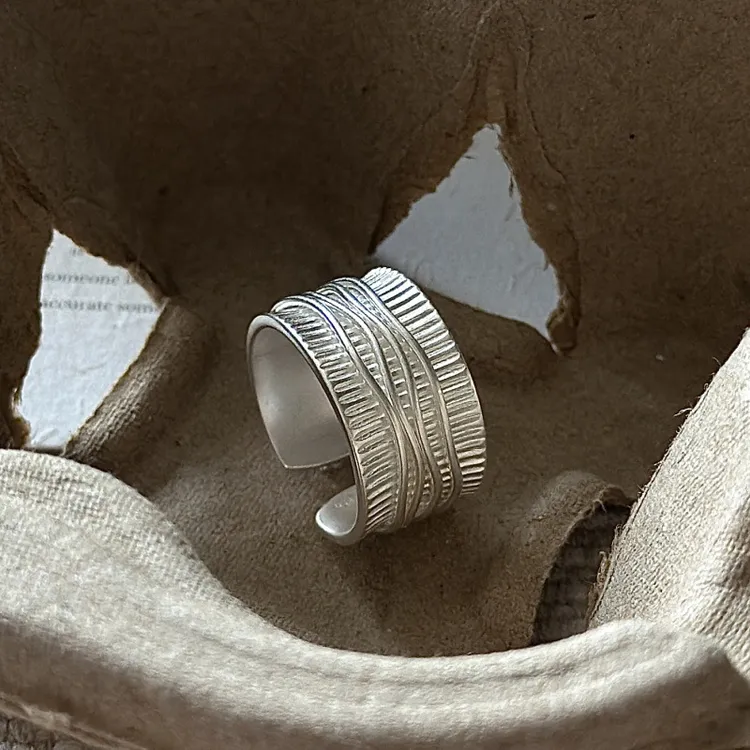 925银戒指 韩版小众设重工复古哑光绕线戒指韩式风简约个性指环女