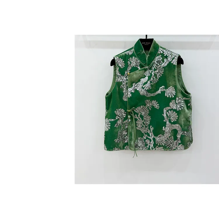 【西西高定】复古新中式国风提花亮片马甲外套