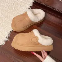 新款冬季厚底防滑毛绒包头棉拖鞋保暖舒适居家外穿女款棉拖鞋