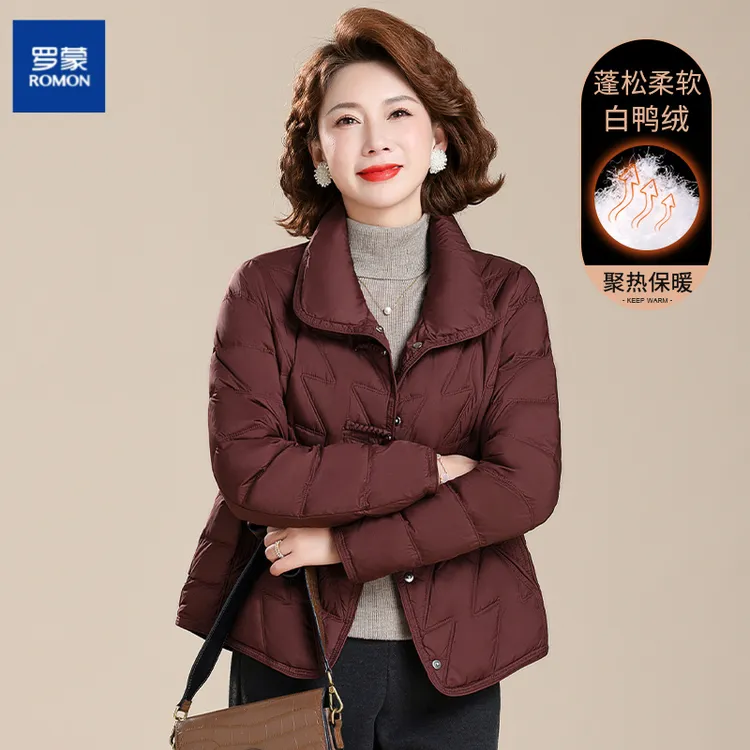 罗蒙高贵妈妈羽绒服洋气中年女时尚保暖外套中老年女冬装短款上衣