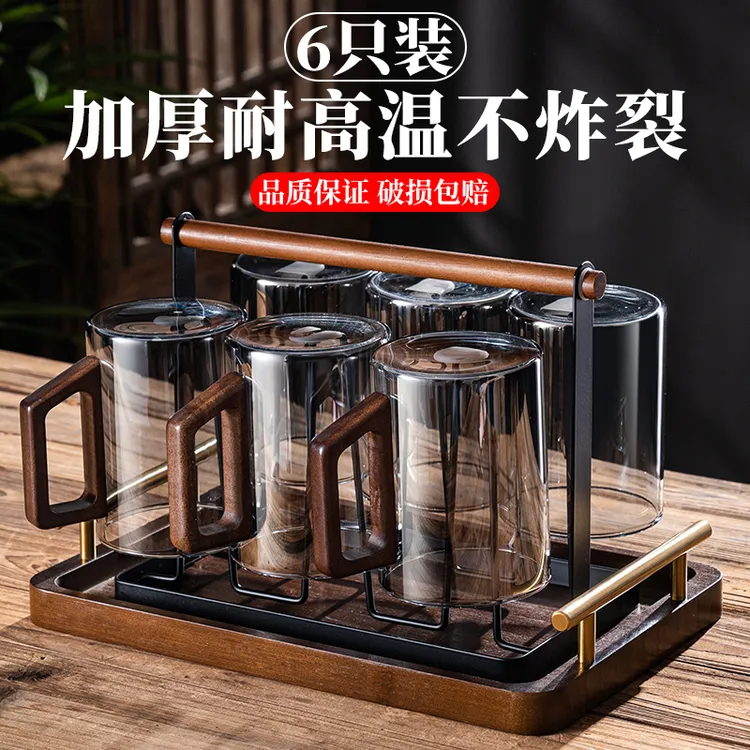 家用玻璃水杯套装带水壶男士泡茶专用绿茶杯2025新款茶杯6只装