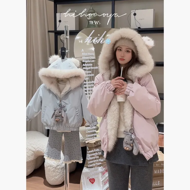 【蓬然心动】11Hihoniya~2025冬季亲子气质仿水貂毛两面穿防水外套